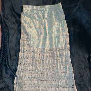 Long Teal See Through Slit Skirt